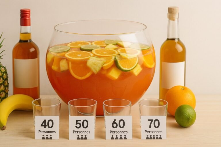 Quantité de punch pour 40, 50, 60, 70 personnes