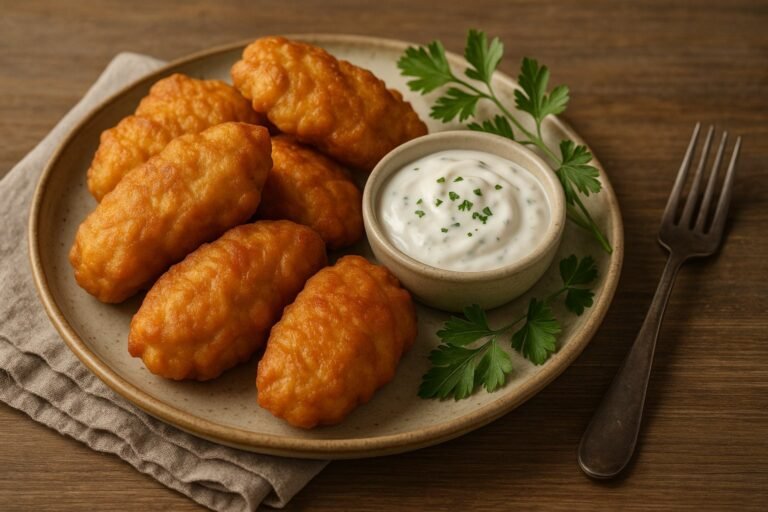 Recette Beignets de poulet accompagnés de leur sauce à la crème ail