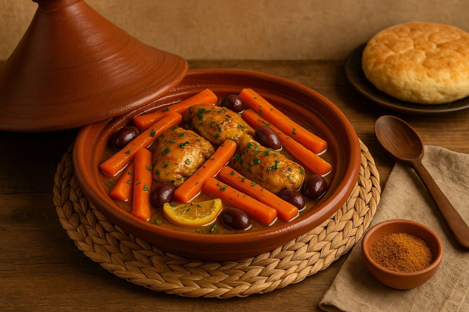 Recette Tajine de poulet aux carottes et olives