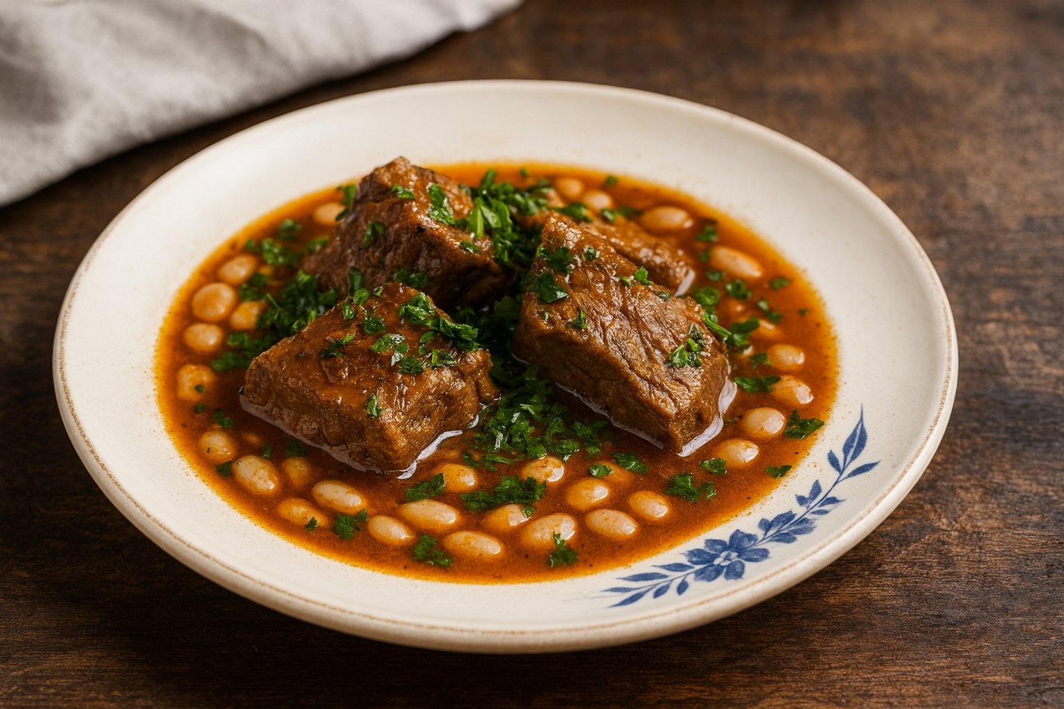 Tajine de veau aux haricots blancs frais (Loubia Grini)